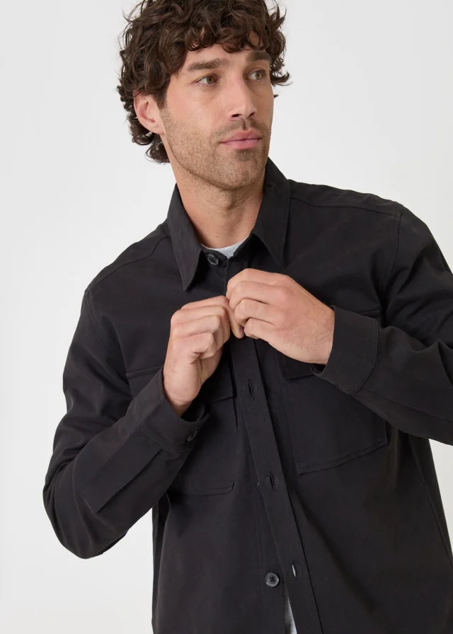 Threadbare Curved Hem Cotton Shacket in Black