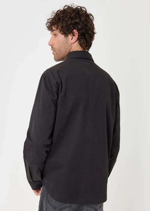 Threadbare Curved Hem Cotton Shacket in Black - 2XL Image 3
