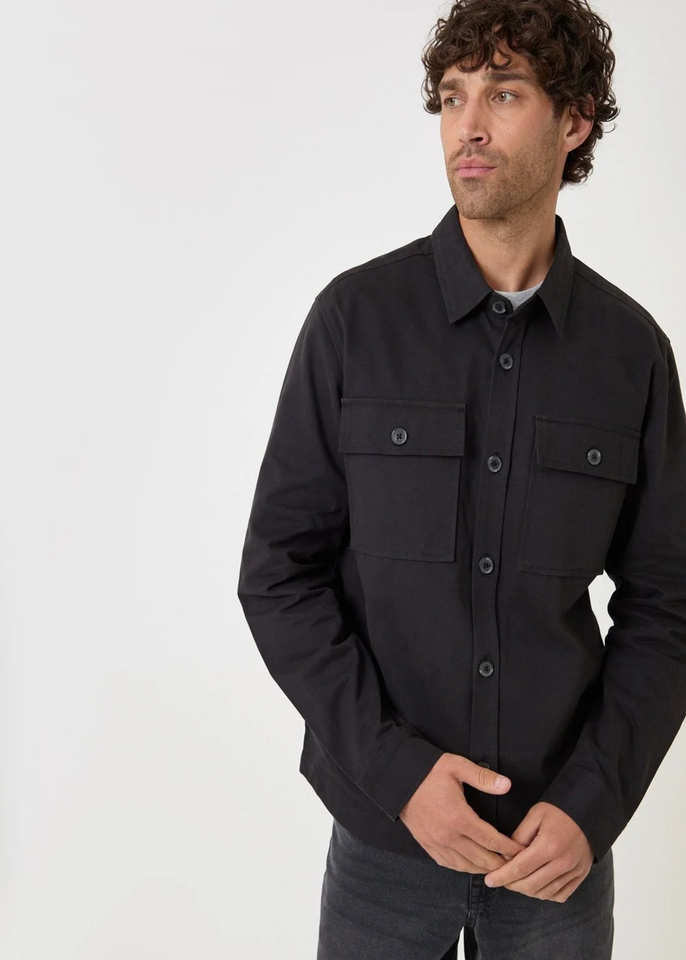Threadbare Curved Hem Cotton Shacket in Black - 2XL Image 5