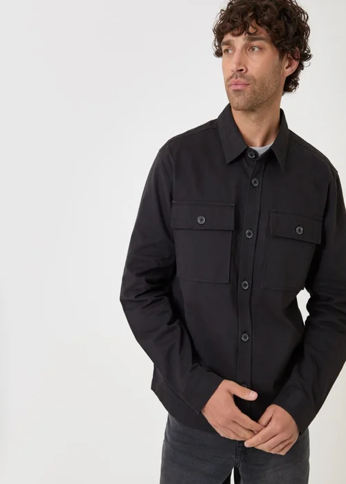 Threadbare Curved Hem Cotton Shacket in Black - 2XL Image 5