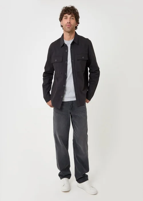 Threadbare Curved Hem Cotton Shacket in Black - 2XL Image 4
