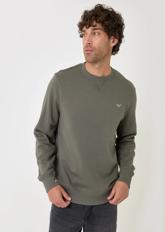 Threadbare Cotton Rich Crew Neck Sweatshirt in Dark Sage