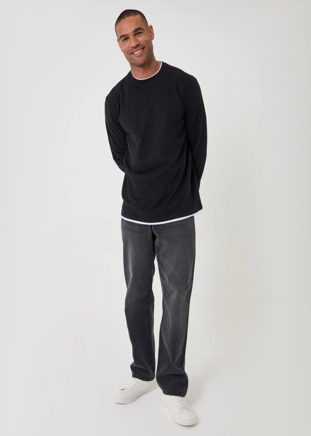 Threadbare Relaxed Fit Mock Layer Long Sleeve T-Shirt in Black - XL Image 3