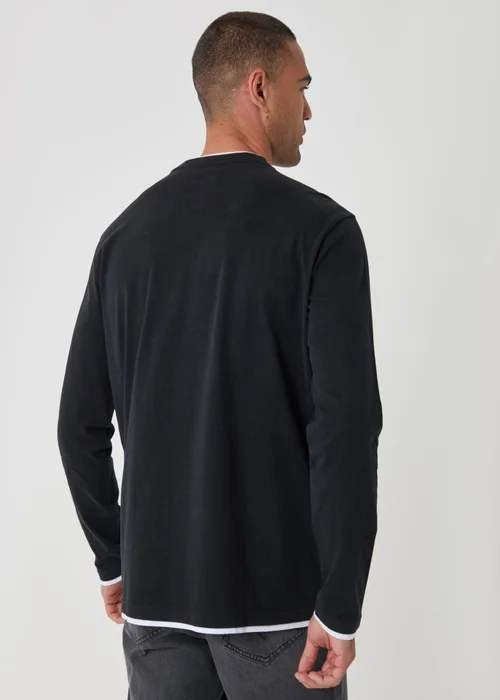 Threadbare Relaxed Fit Mock Layer Long Sleeve T-Shirt in Black - XL Image 2