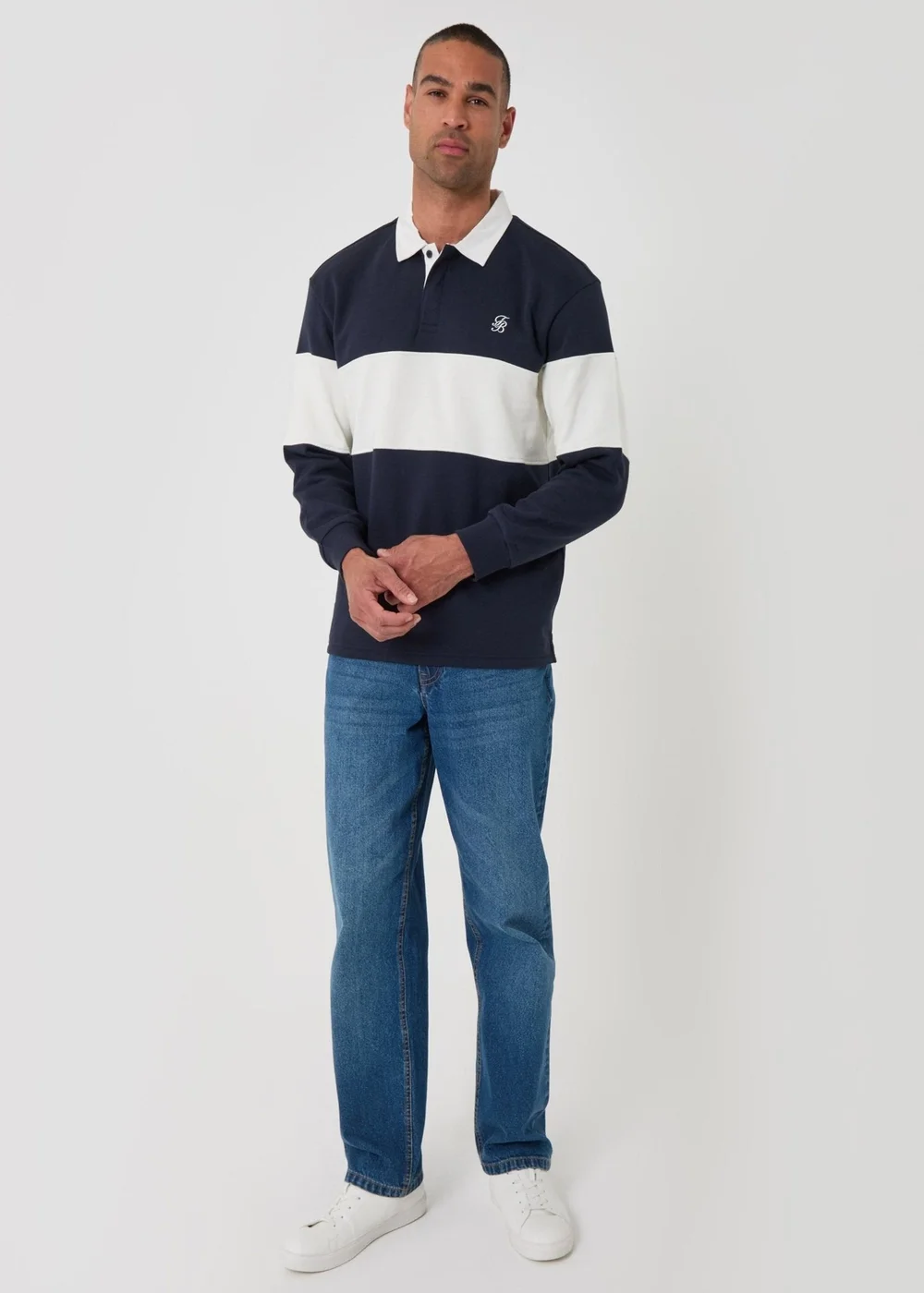 Threadbare Relaxed Fit Cotton Rich Rugby Polo in Navy & Ecru Stripe - XL Image 5