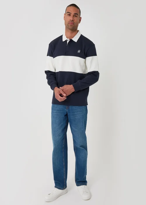 Threadbare Relaxed Fit Cotton Rich Rugby Polo in Navy & Ecru Stripe - XL Image 5