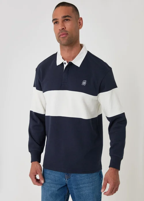 Threadbare Relaxed Fit Cotton Rich Rugby Polo in Navy & Ecru Stripe - XL Image 1
