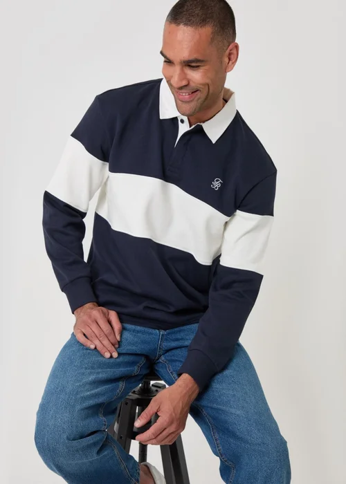 Threadbare Relaxed Fit Cotton Rich Rugby Polo in Navy & Ecru Stripe - XL Image 3