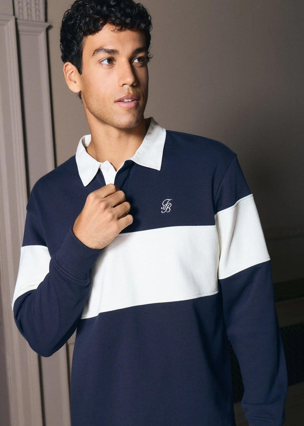 Threadbare Relaxed Fit Cotton Rich Rugby Polo in Navy & Ecru Stripe - XL Image 2