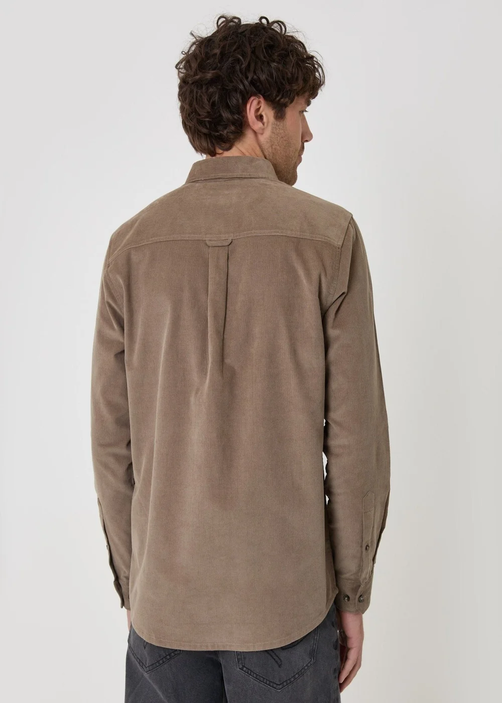 Threadbare Regular Fit Cotton Corduroy Shirt in Taupe - XL Image 3