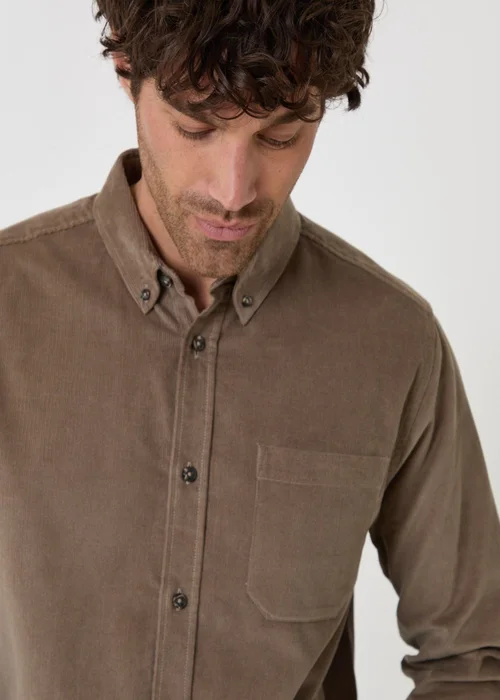 Threadbare Regular Fit Cotton Corduroy Shirt in Taupe - XL Image 2
