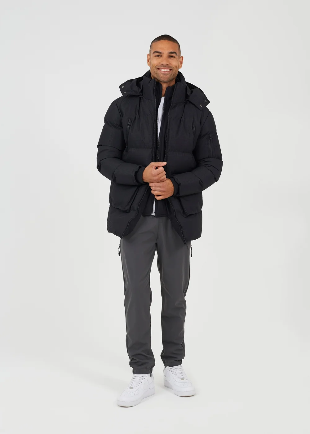 Brave Soul Black Longline Padded Jacket With Detachable Hood - L Image 3