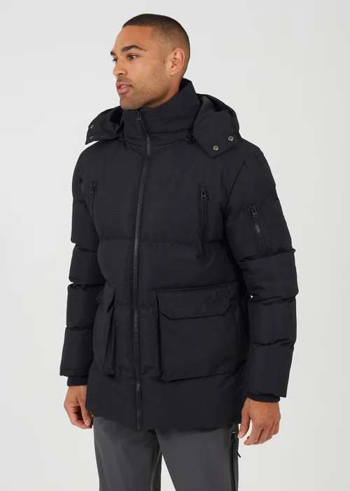 Brave Soul Black Longline Padded Jacket With Detachable Hood - L Image 1
