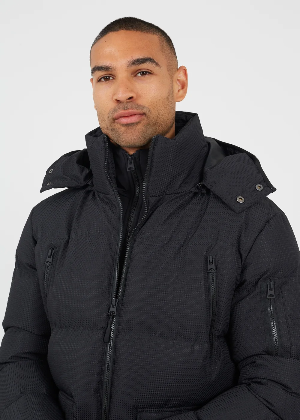 Brave Soul Black Longline Padded Jacket With Detachable Hood - L Image 4