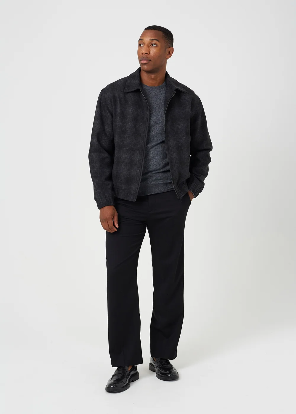 Brave Soul Black Faux Wool Checked Jacket - M Image 3