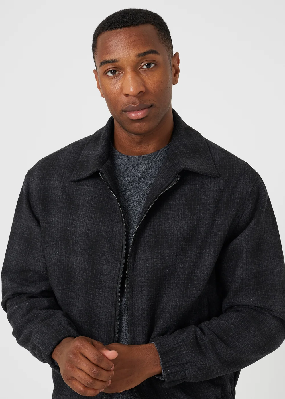 Brave Soul Black Faux Wool Checked Jacket - M Image 4