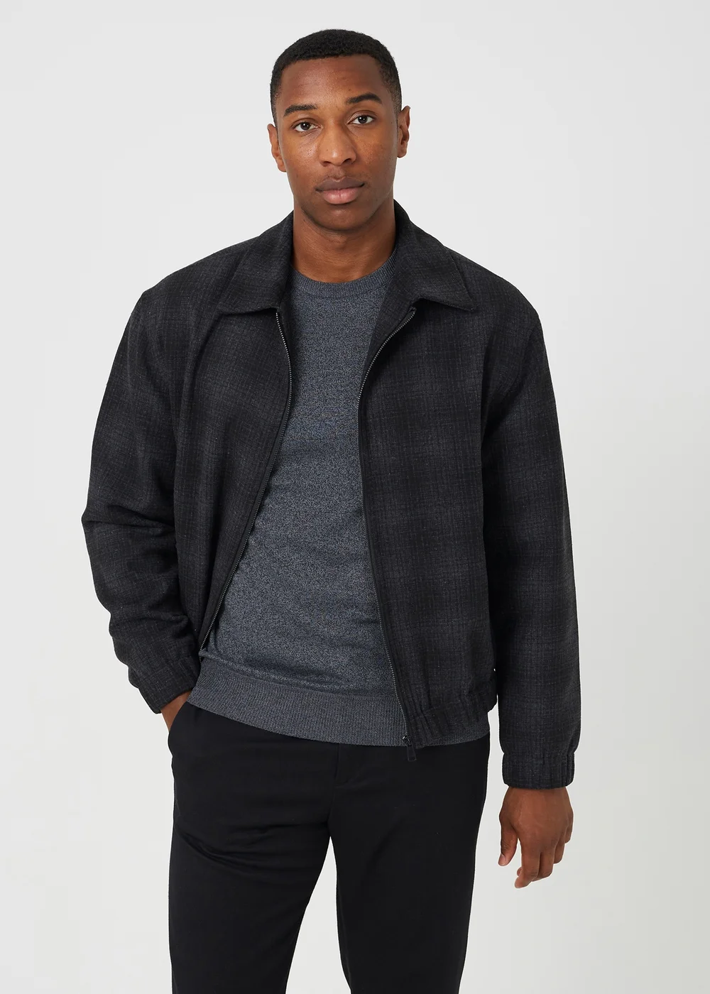 Brave Soul Black Faux Wool Checked Jacket - M Image 1