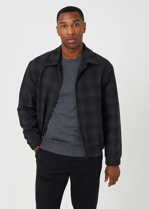 Brave Soul Black Faux Wool Checked Jacket - M Image 1