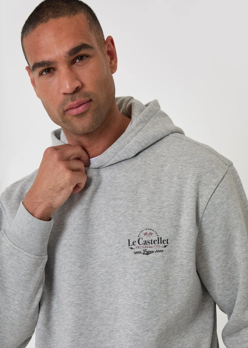 Threadbare Relaxed Fit Le Castellet Graphic Print Hoodie in Grey Marl - XL Image 4