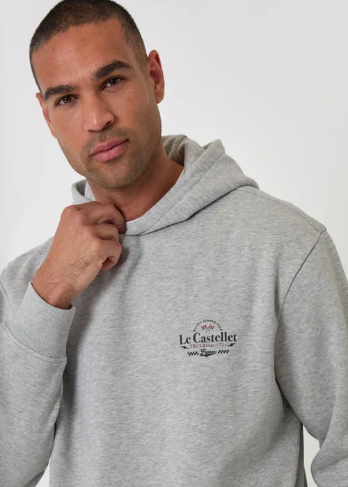 Threadbare Relaxed Fit Le Castellet Graphic Print Hoodie in Grey Marl - XL Image 4