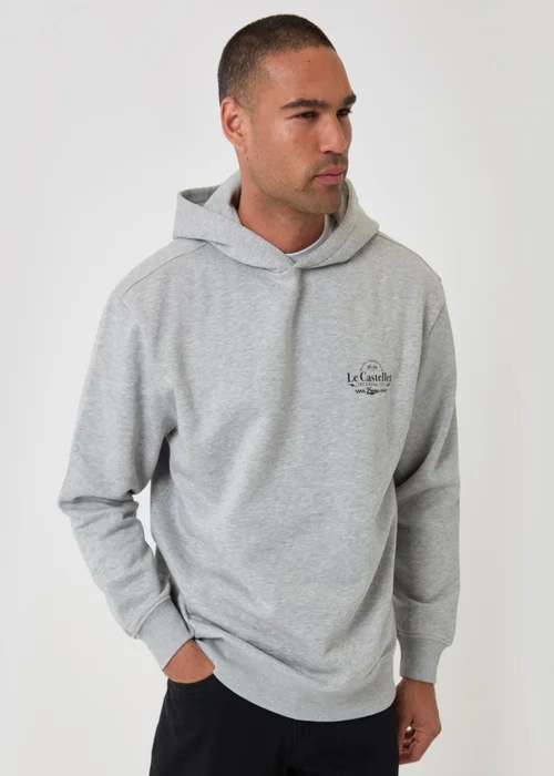 Threadbare Relaxed Fit Le Castellet Graphic Print Hoodie in Grey Marl - XL Image 2