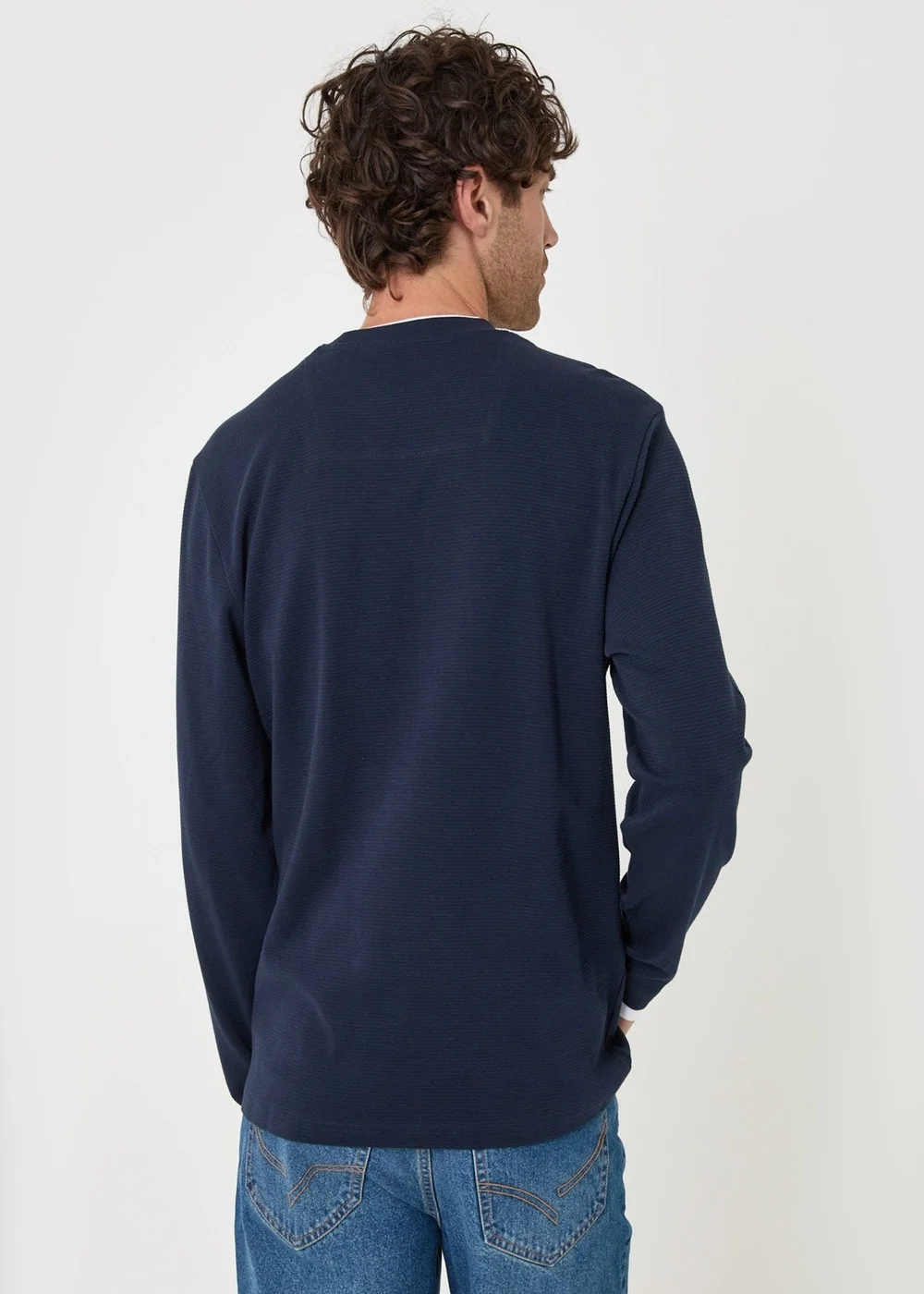 Threadbare Cotton Mock Layer Long Sleeve T-Shirt in Navy - S Image 3