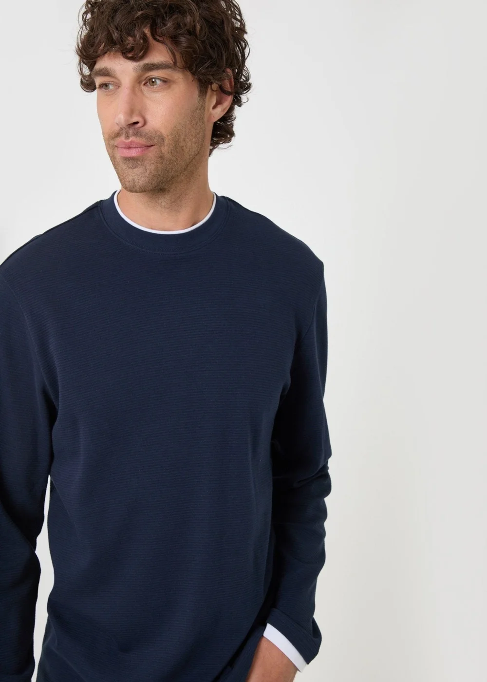Threadbare Cotton Mock Layer Long Sleeve T-Shirt in Navy - S Image 1