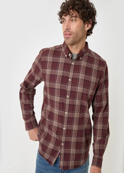 Threadbare Brushed Cotton Flannel Shirt in Burgundy Check - M Image 5