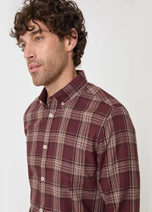 Threadbare Brushed Cotton Flannel Shirt in Burgundy Check - M Image 2