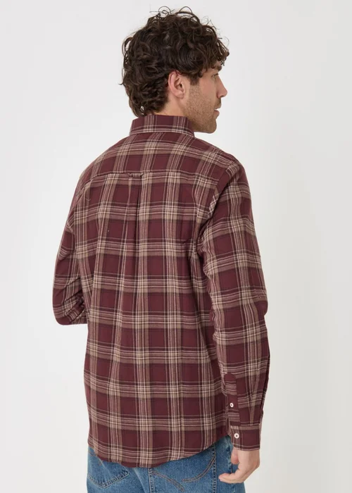 Threadbare Brushed Cotton Flannel Shirt in Burgundy Check - M Image 3