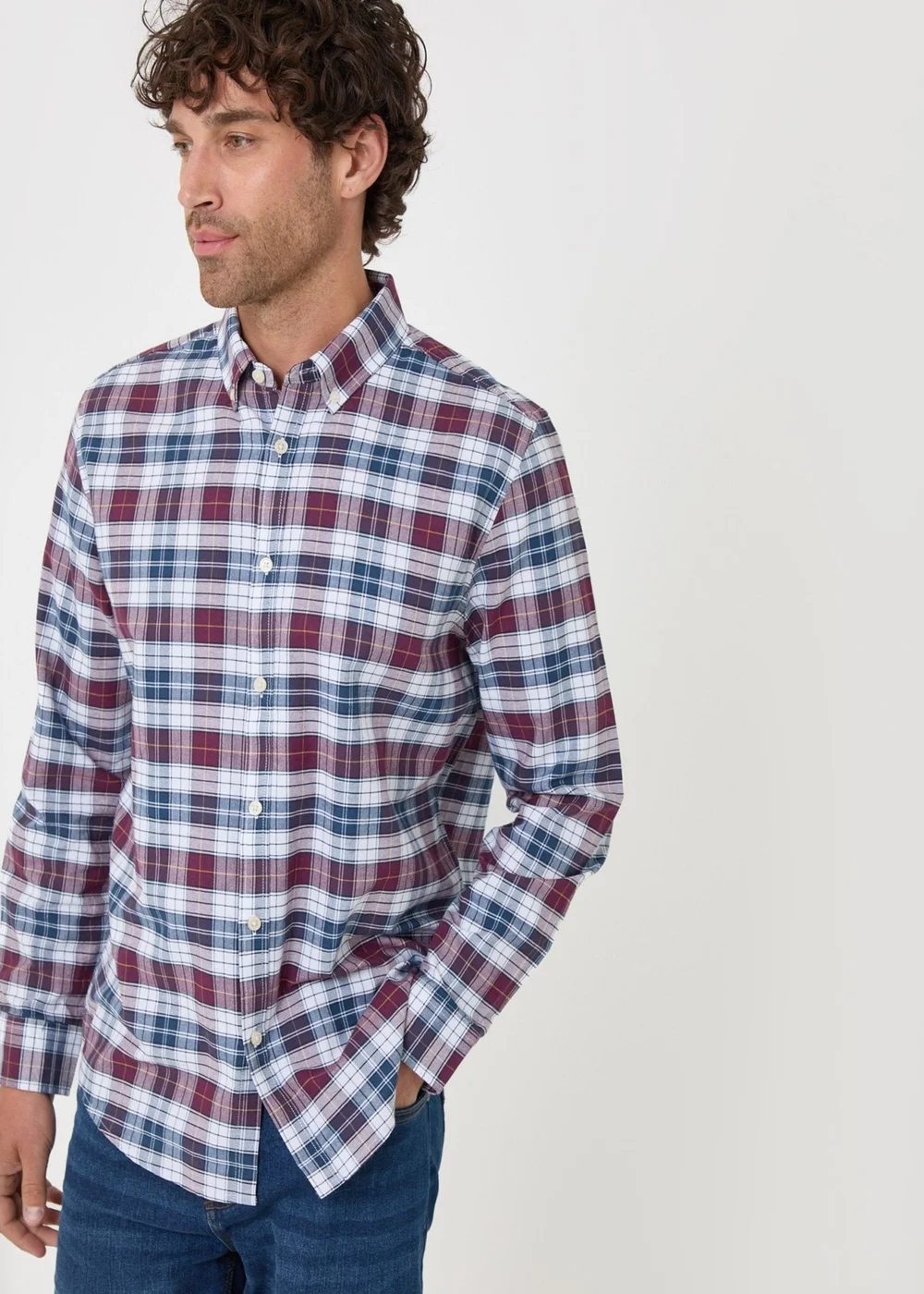 Threadbare Regular Fit Cotton Oxford Shirt in Red Check - M Image 1