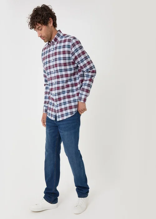 Threadbare Regular Fit Cotton Oxford Shirt in Red Check - M Image 3