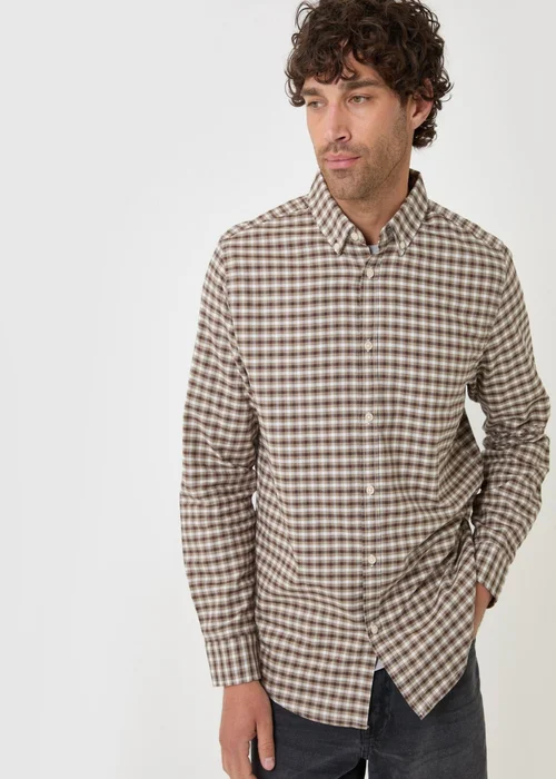 Threadbare Regular Fit Cotton Oxford Shirt in Tan Check - S Image 2