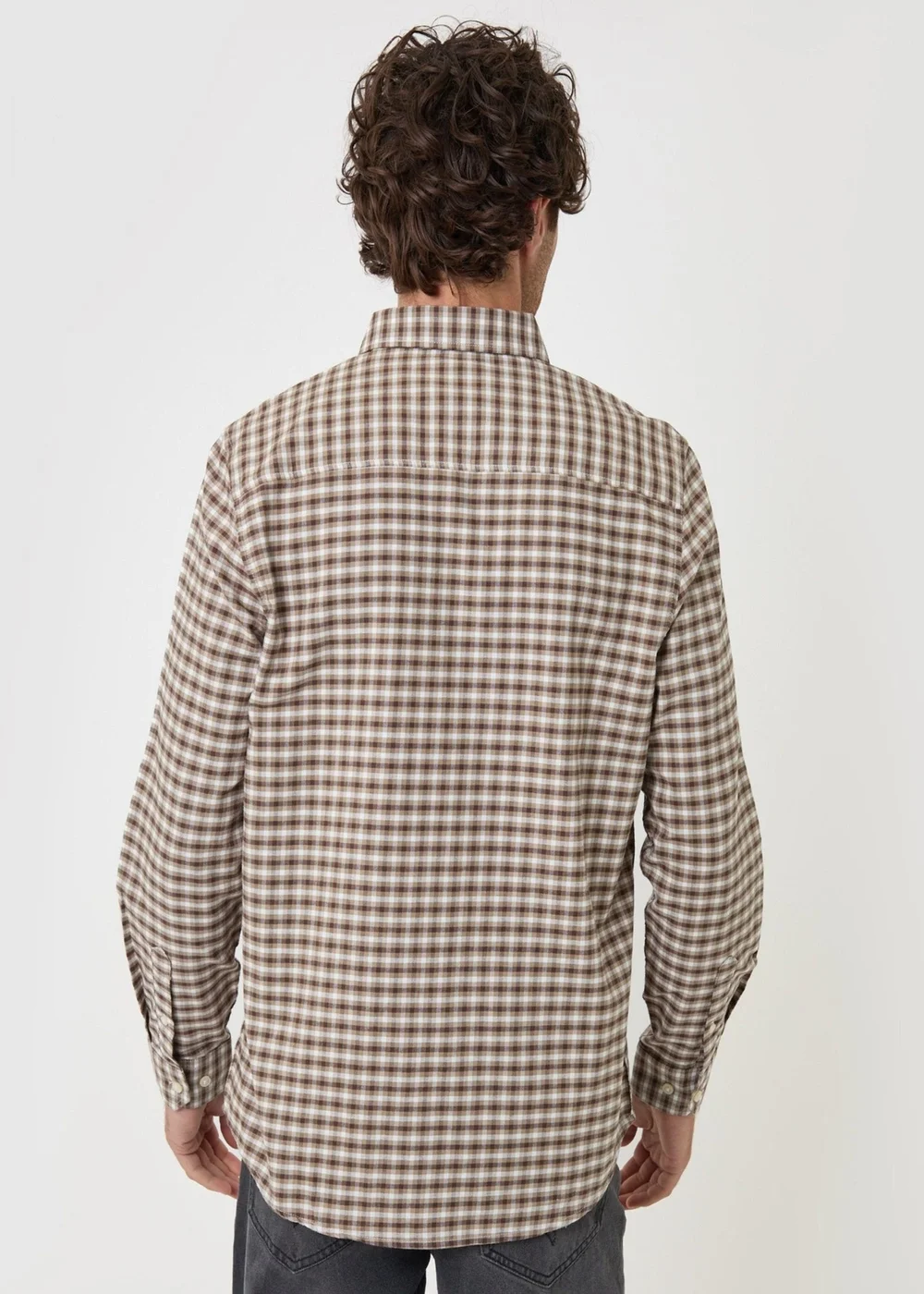 Threadbare Regular Fit Cotton Oxford Shirt in Tan Check - S Image 3