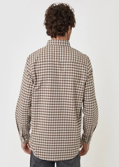 Threadbare Regular Fit Cotton Oxford Shirt in Tan Check - S Image 3