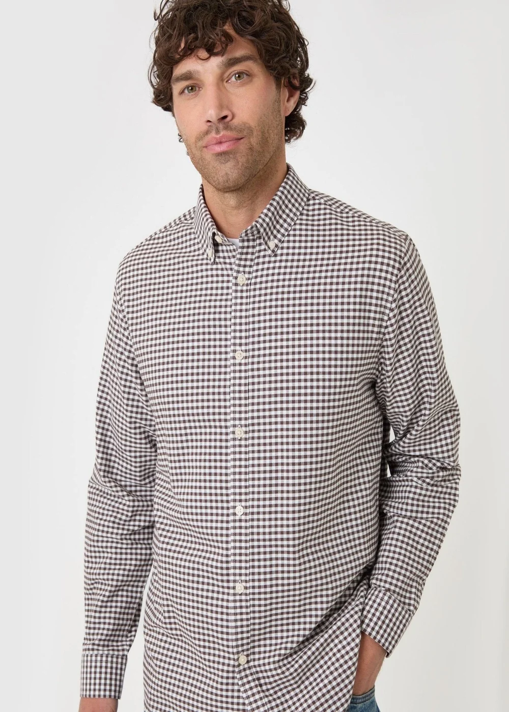 Threadbare Regular Fit Cotton Oxford Shirt in Chocolate Brown Check - 2XL Image 5