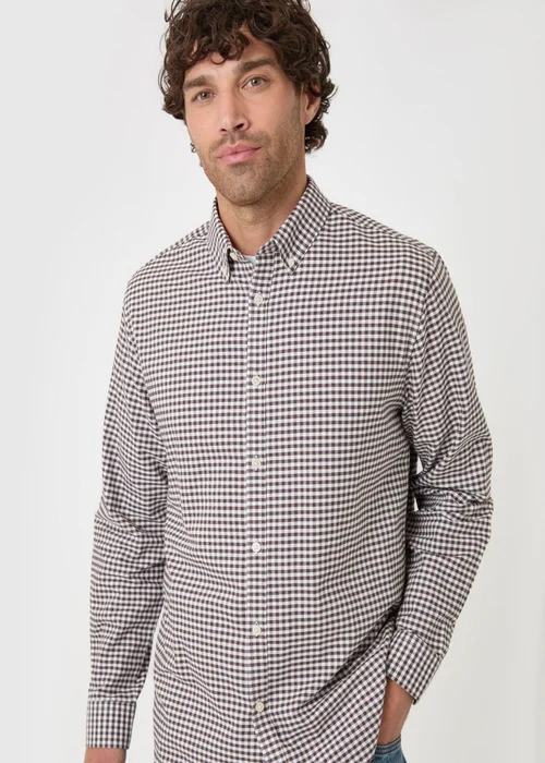 Threadbare Regular Fit Cotton Oxford Shirt in Chocolate Brown Check - 2XL Image 5