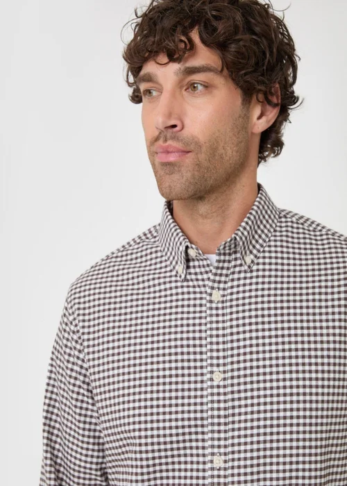 Threadbare Regular Fit Cotton Oxford Shirt in Chocolate Brown Check - 2XL Image 2