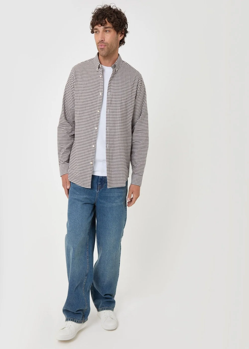 Threadbare Regular Fit Cotton Oxford Shirt in Chocolate Brown Check - 2XL Image 4