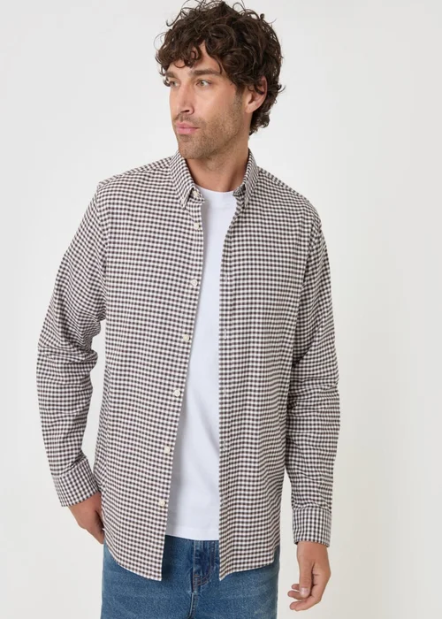 Threadbare Regular Fit Cotton Oxford Shirt in Chocolate Brown Check - 2XL Image 1