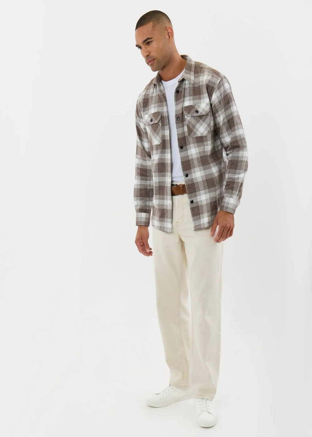 Threadbare Relaxed Fit Cotton Patch Pocket Shirt in Chocolate Brown Check - M Image 4