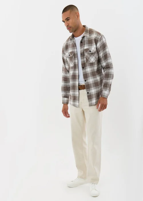 Threadbare Relaxed Fit Cotton Patch Pocket Shirt in Chocolate Brown Check - M Image 4