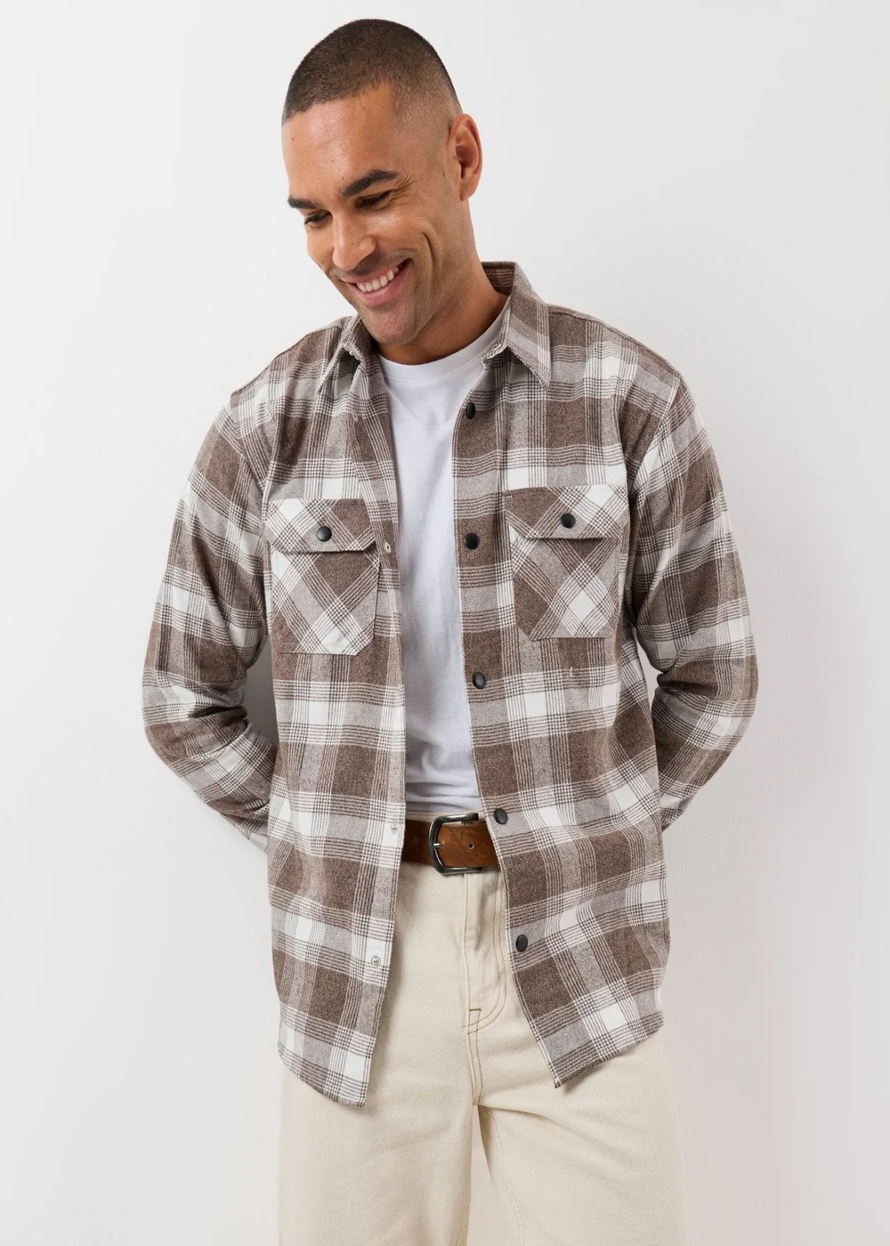 Threadbare Relaxed Fit Cotton Patch Pocket Shirt in Chocolate Brown Check - M Image 1