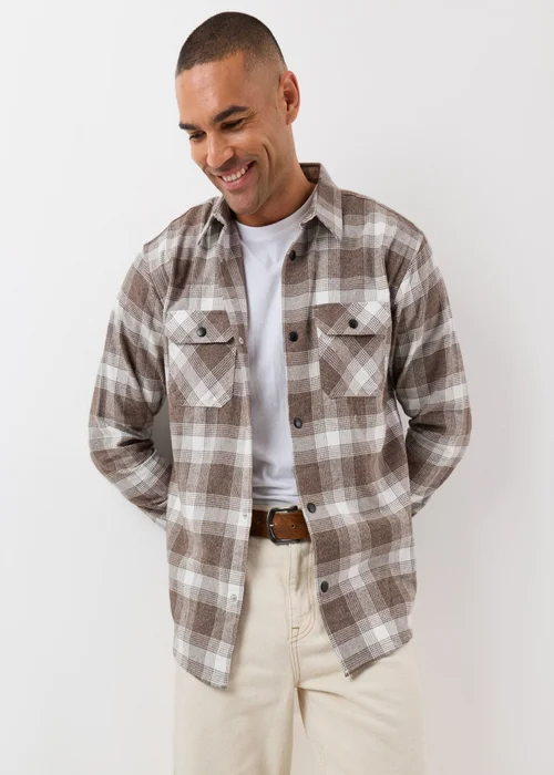 Threadbare Relaxed Fit Cotton Patch Pocket Shirt in Chocolate Brown Check - M Image 1