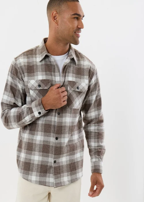 Threadbare Relaxed Fit Cotton Patch Pocket Shirt in Chocolate Brown Check - M Image 2
