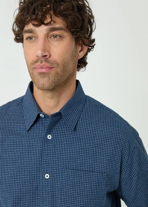 Threadbare Relaxed Fit Cotton Seersucker Shirt in Navy Check - L Image 5