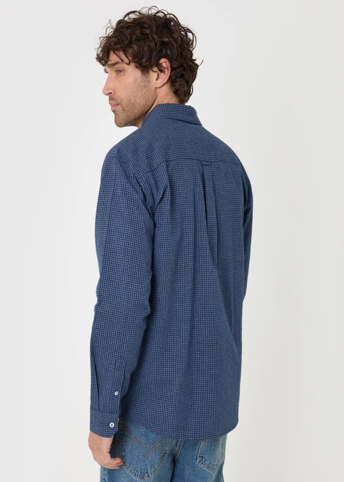 Threadbare Relaxed Fit Cotton Seersucker Shirt in Navy Check - L Image 3