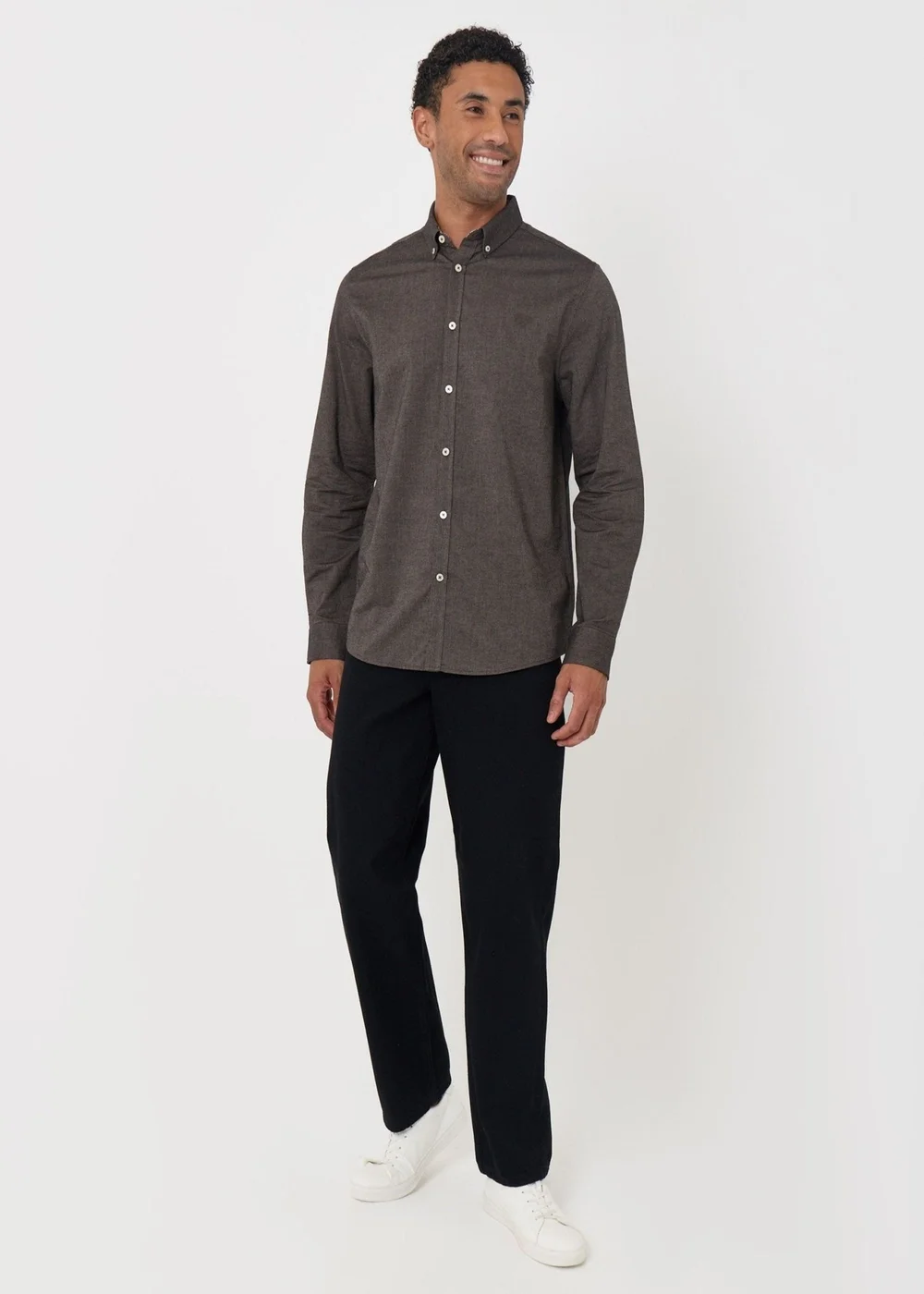 Threadbare Regular Fit Cotton Oxford Shirt in Taupe - XL Image 3