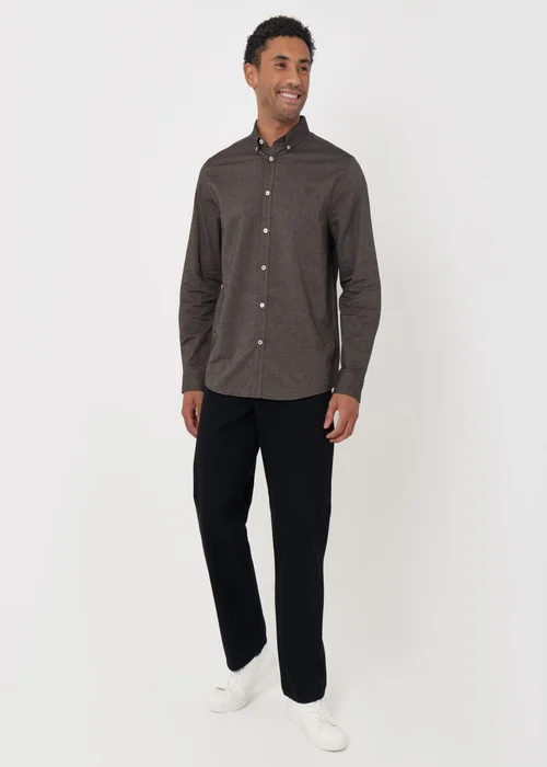 Threadbare Regular Fit Cotton Oxford Shirt in Taupe - XL Image 3