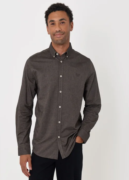 Threadbare Regular Fit Cotton Oxford Shirt in Taupe - XL Image 1